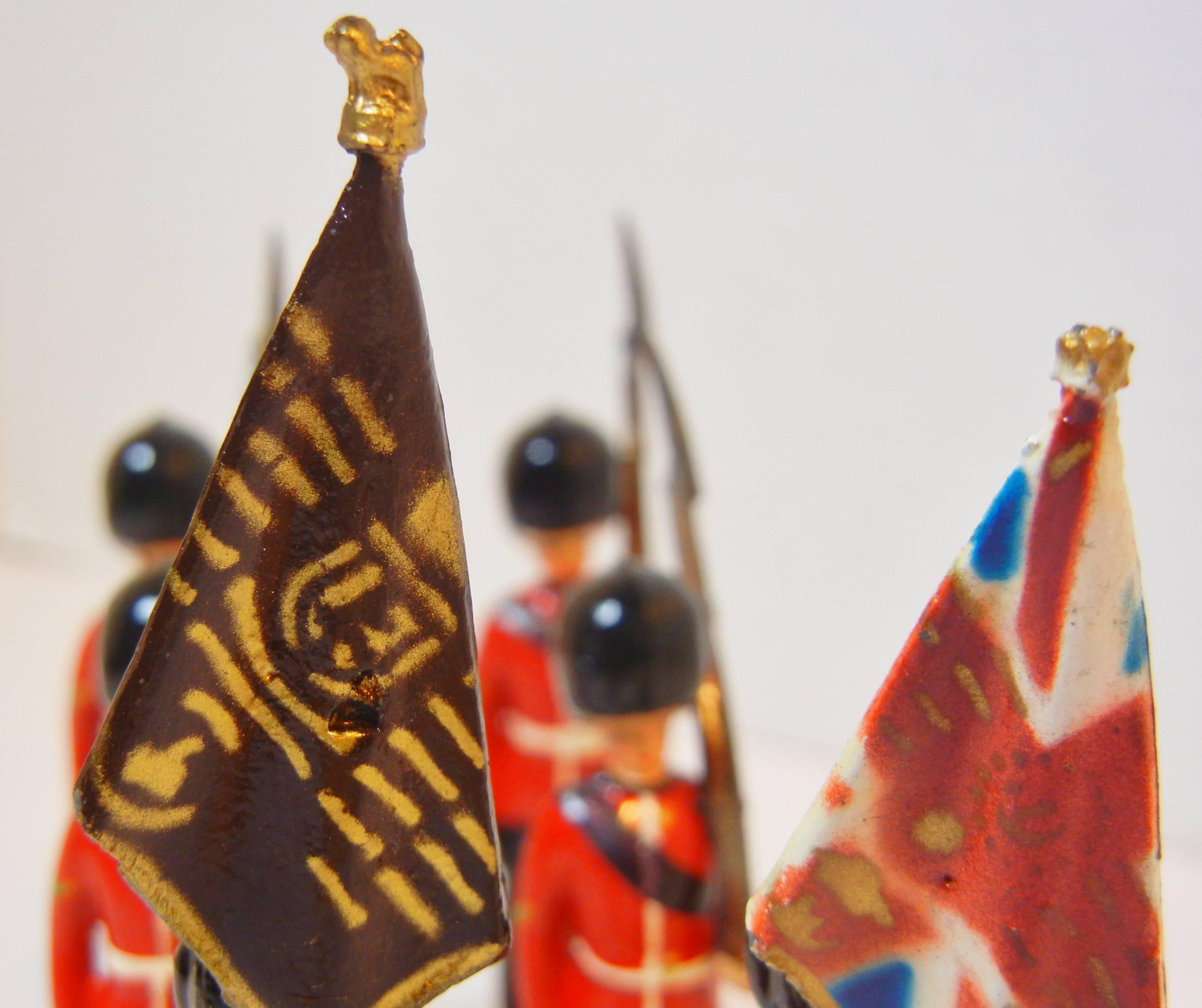 Mid-20th Century Color Party of the Scots Guards, Vintage Lead Toy Soldiers by W. Britain Ltd