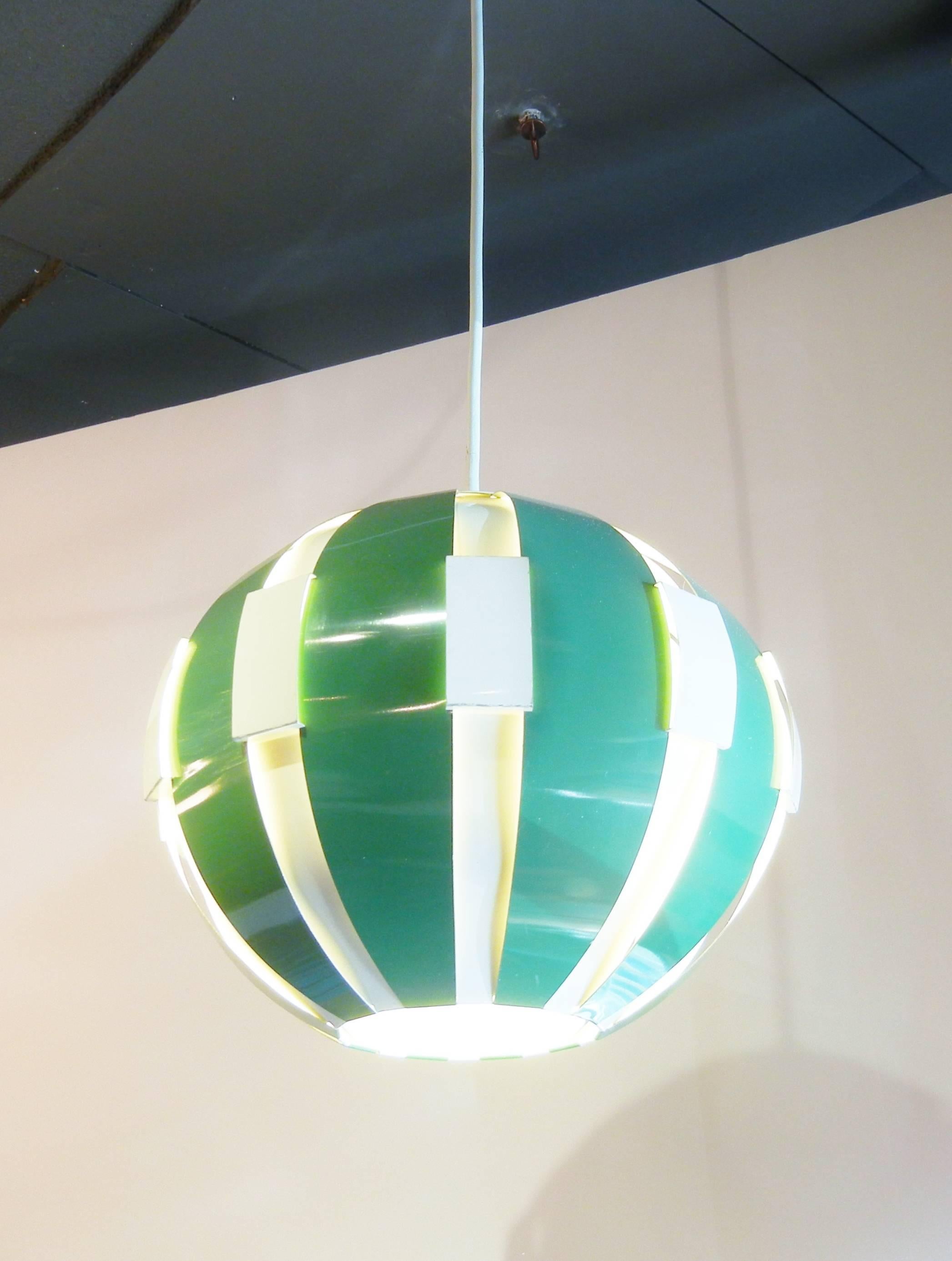 Space Age Telstar, 1st US Satellite, Pendant Lamp in Green and Ivory Aluminum, 1962