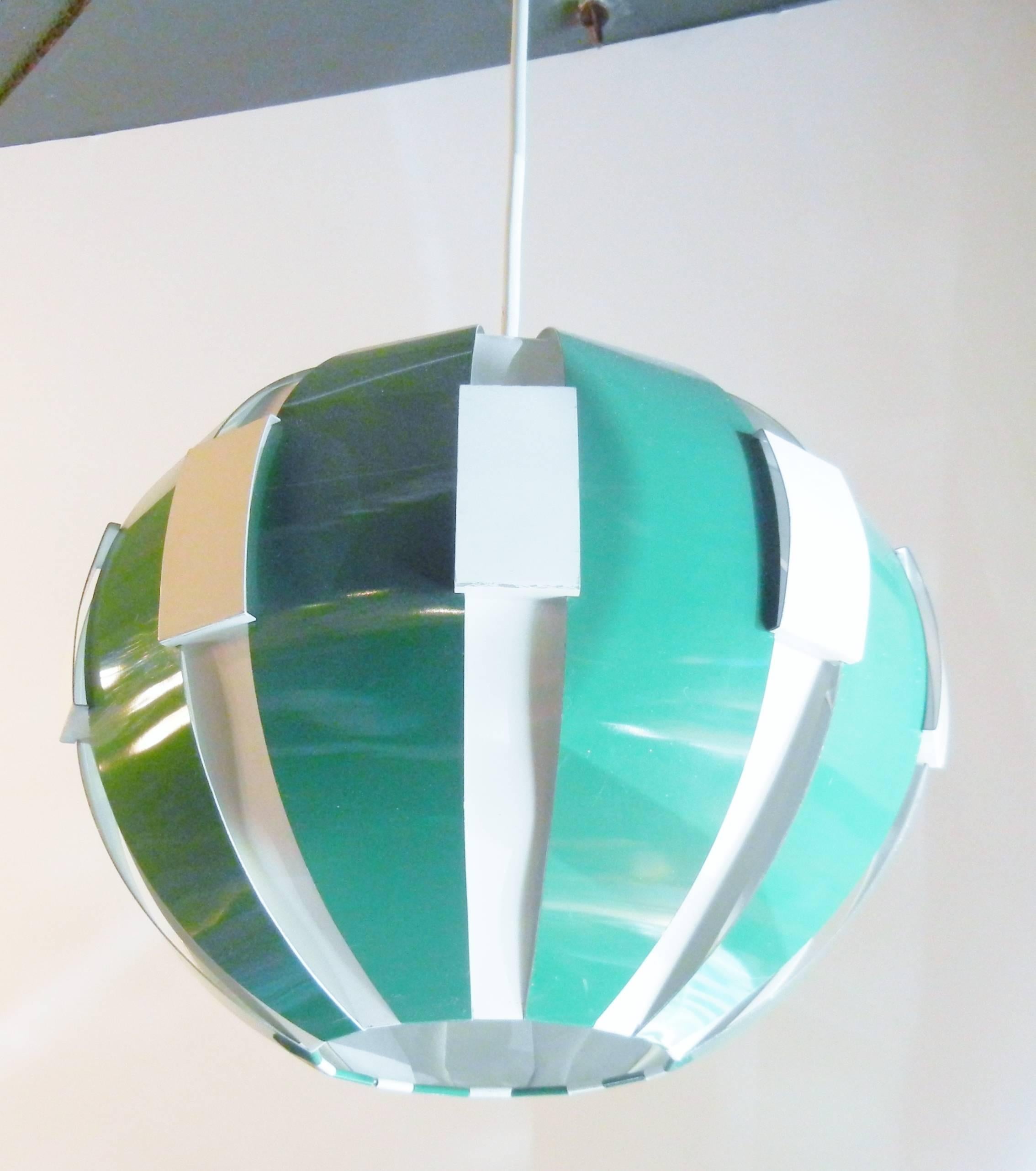 Enameled Telstar, 1st US Satellite, Pendant Lamp in Green and Ivory Aluminum, 1962