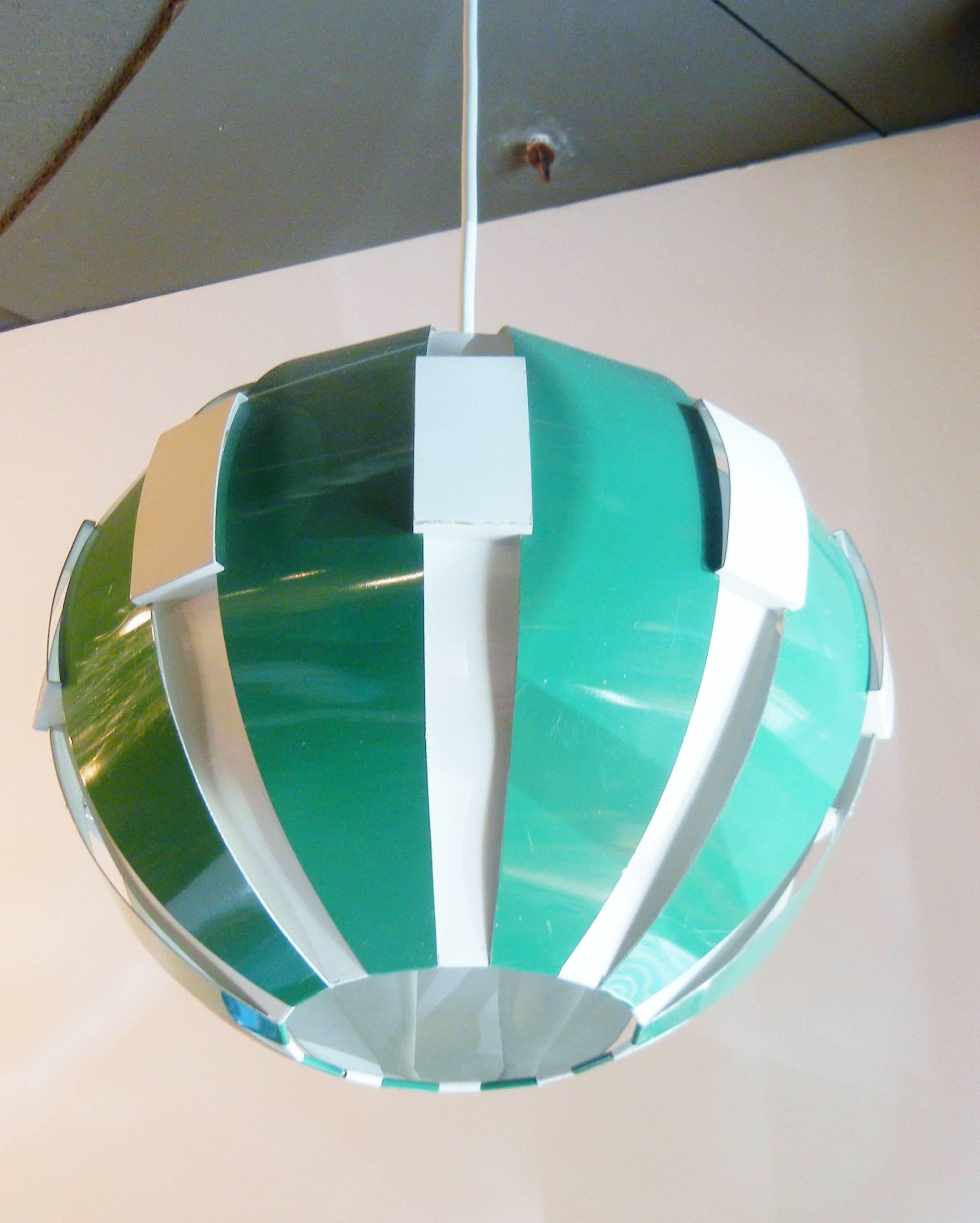 Telstar, 1st US Satellite, Pendant Lamp in Green and Ivory Aluminum, 1962 In Excellent Condition In Quechee, VT