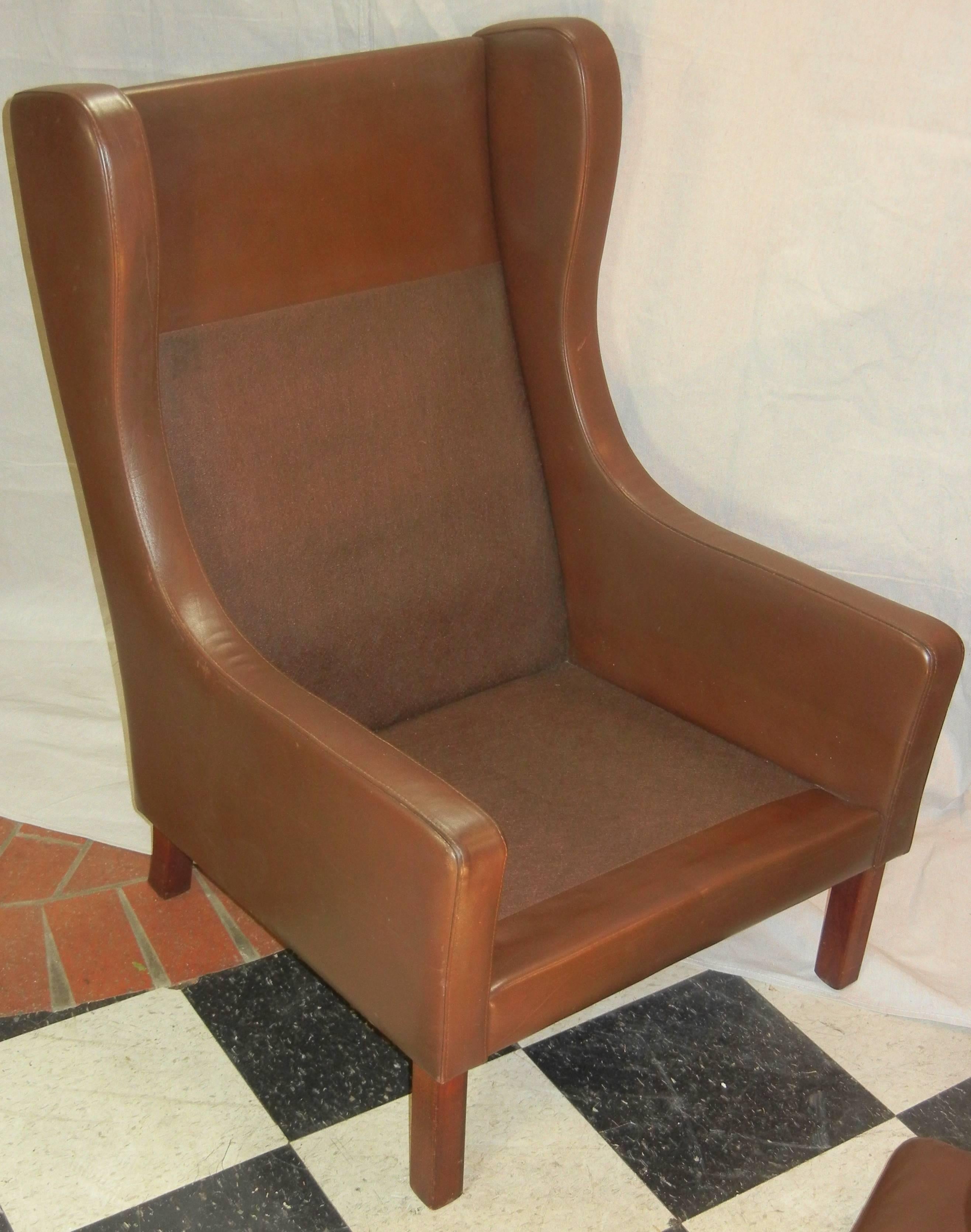 Leather Wing Chair in Danish Modern Børge Mogensen Style, circa 1970 3