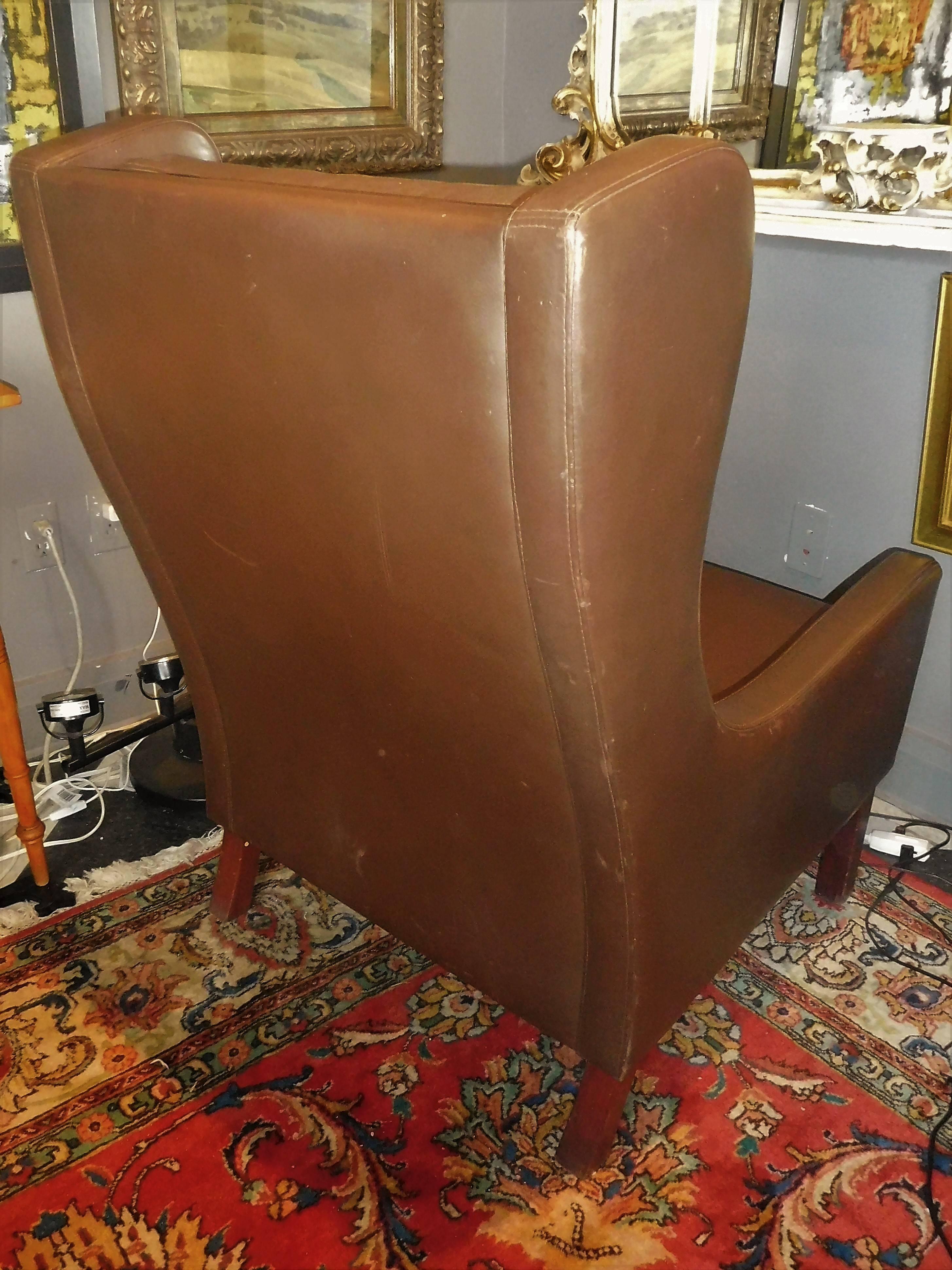 Leather Wing Chair in Danish Modern Børge Mogensen Style, circa 1970 8