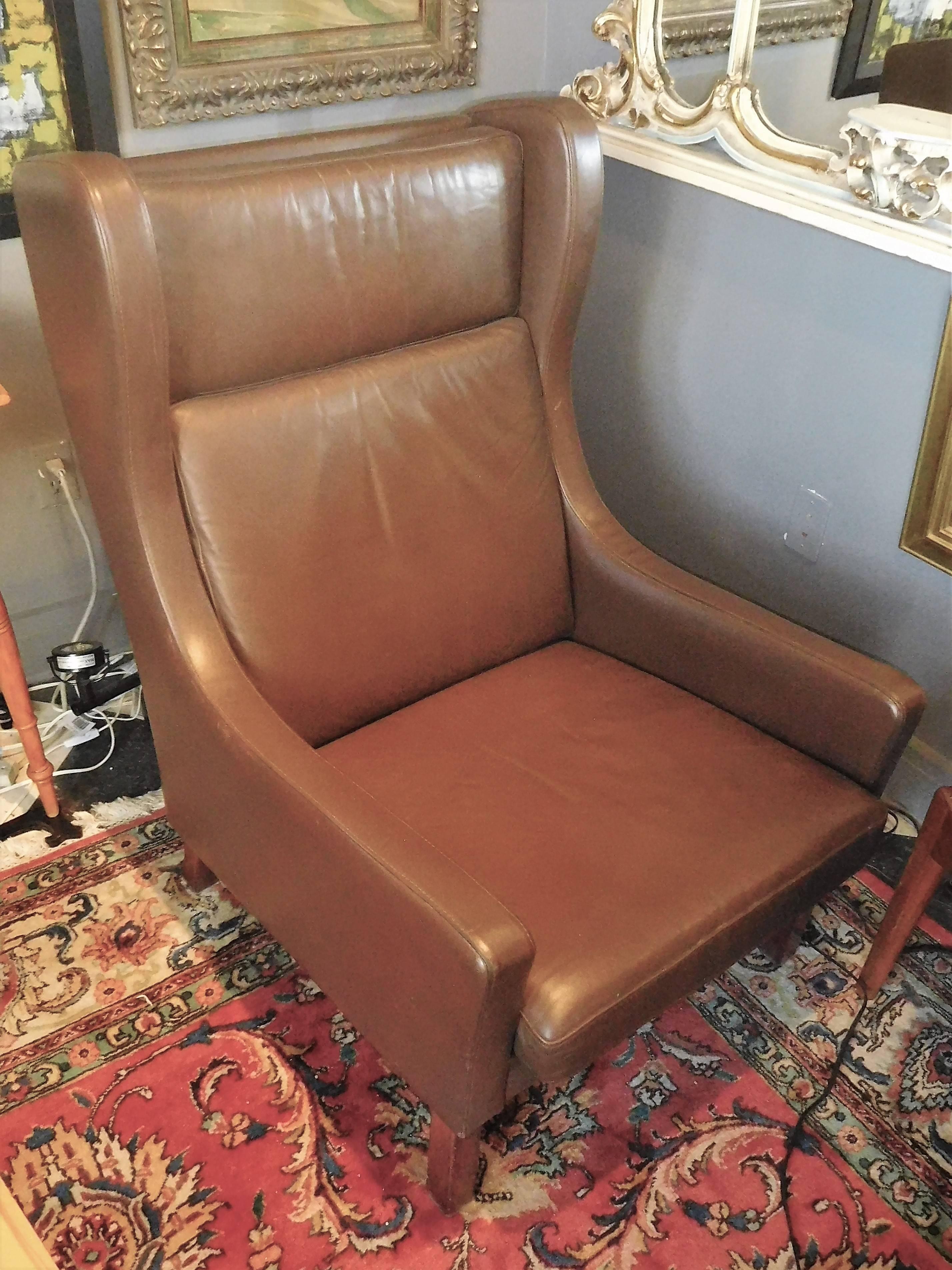 Leather Wing Chair in Danish Modern Børge Mogensen Style, circa 1970 10