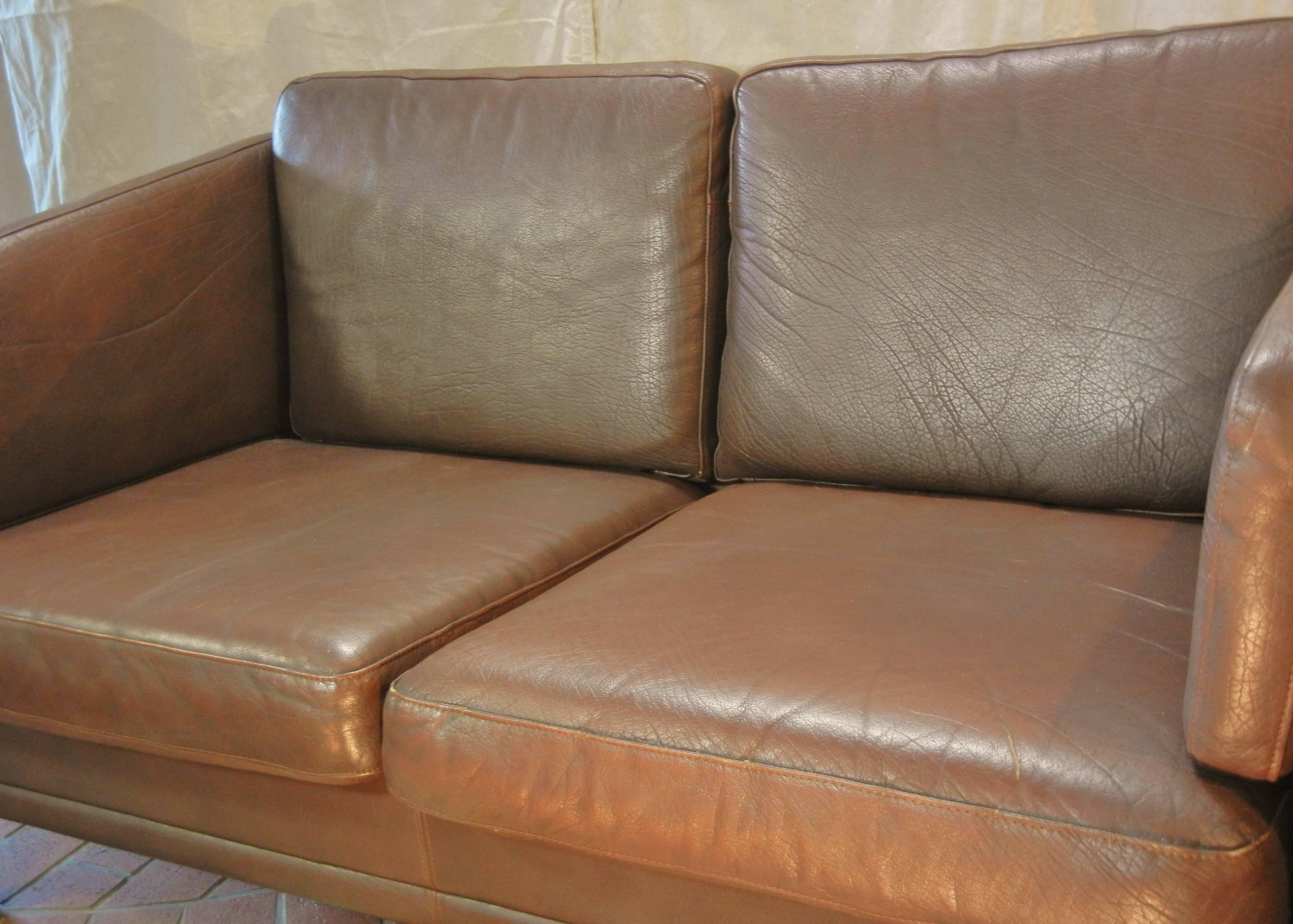 20th Century Two-Seat Leather Sofa in Danish Modern Børge Mogensen Style, 1970s