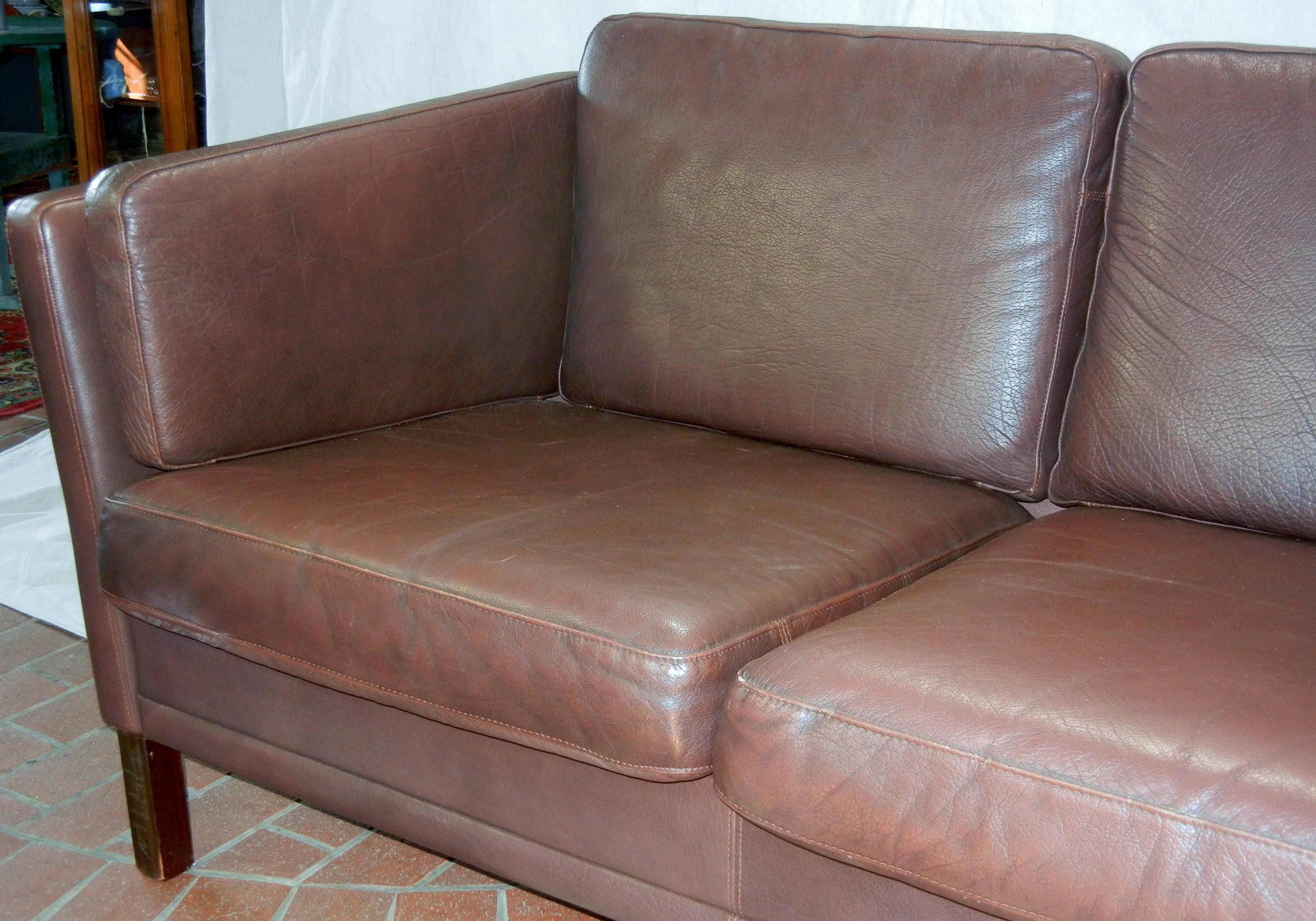 Two-Seat Leather Sofa in Danish Modern Børge Mogensen Style, 1970s 1