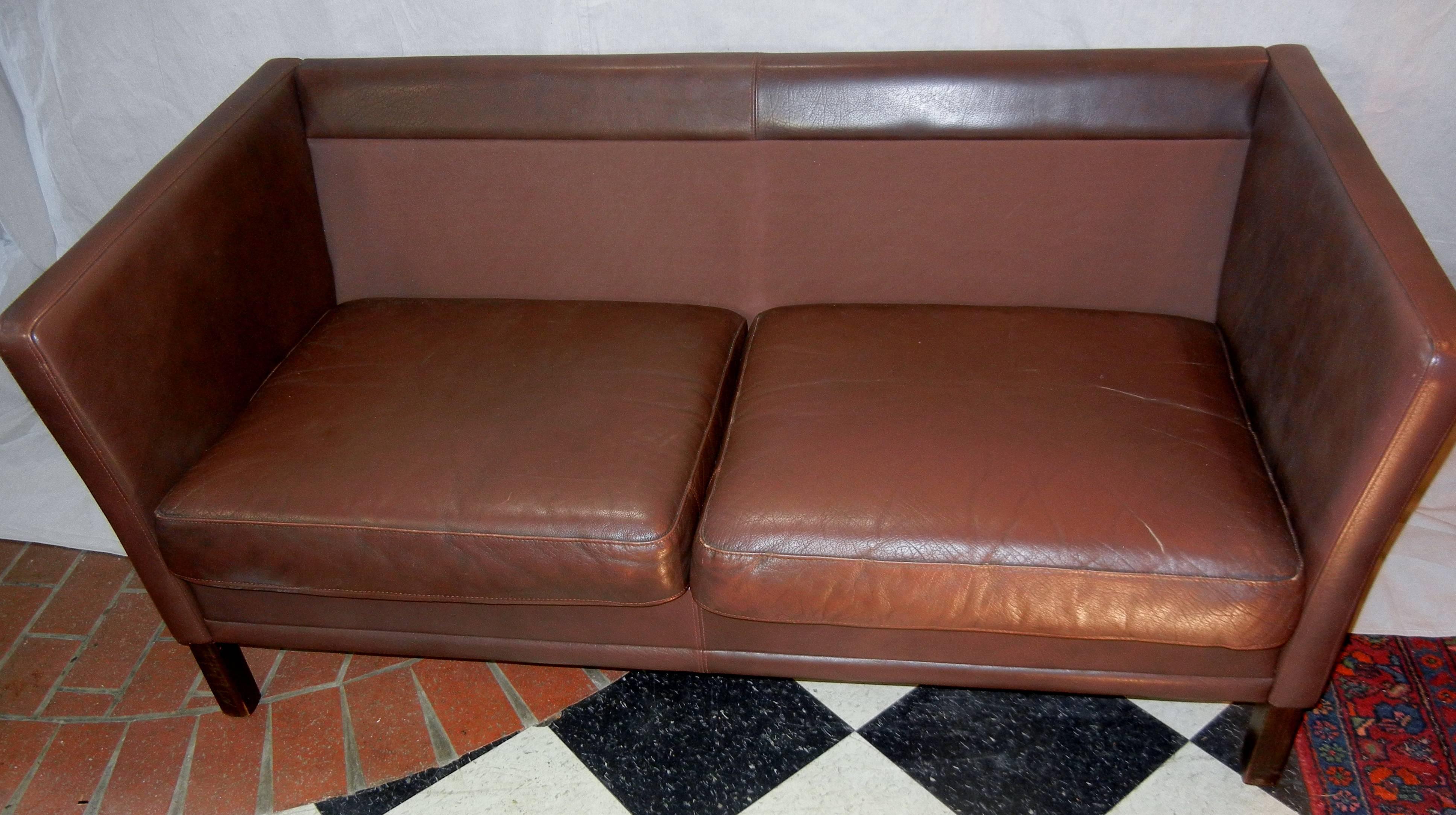 Two-Seat Leather Sofa in Danish Modern Børge Mogensen Style, 1970s 2