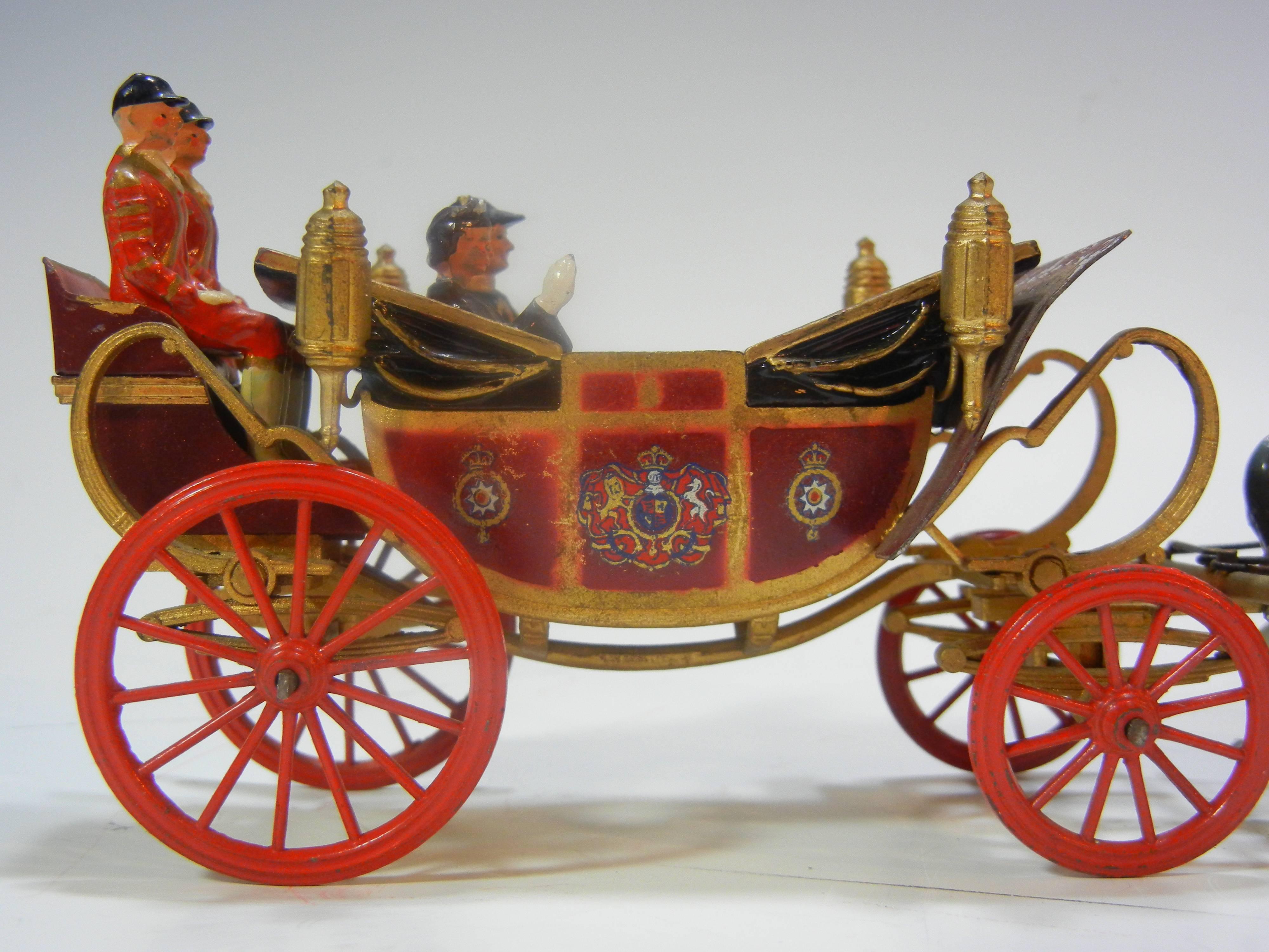 Folk Art Elizabeth II in State Landau, Team of Six Windsor Greys, Britains Ltd. Toy, 1955