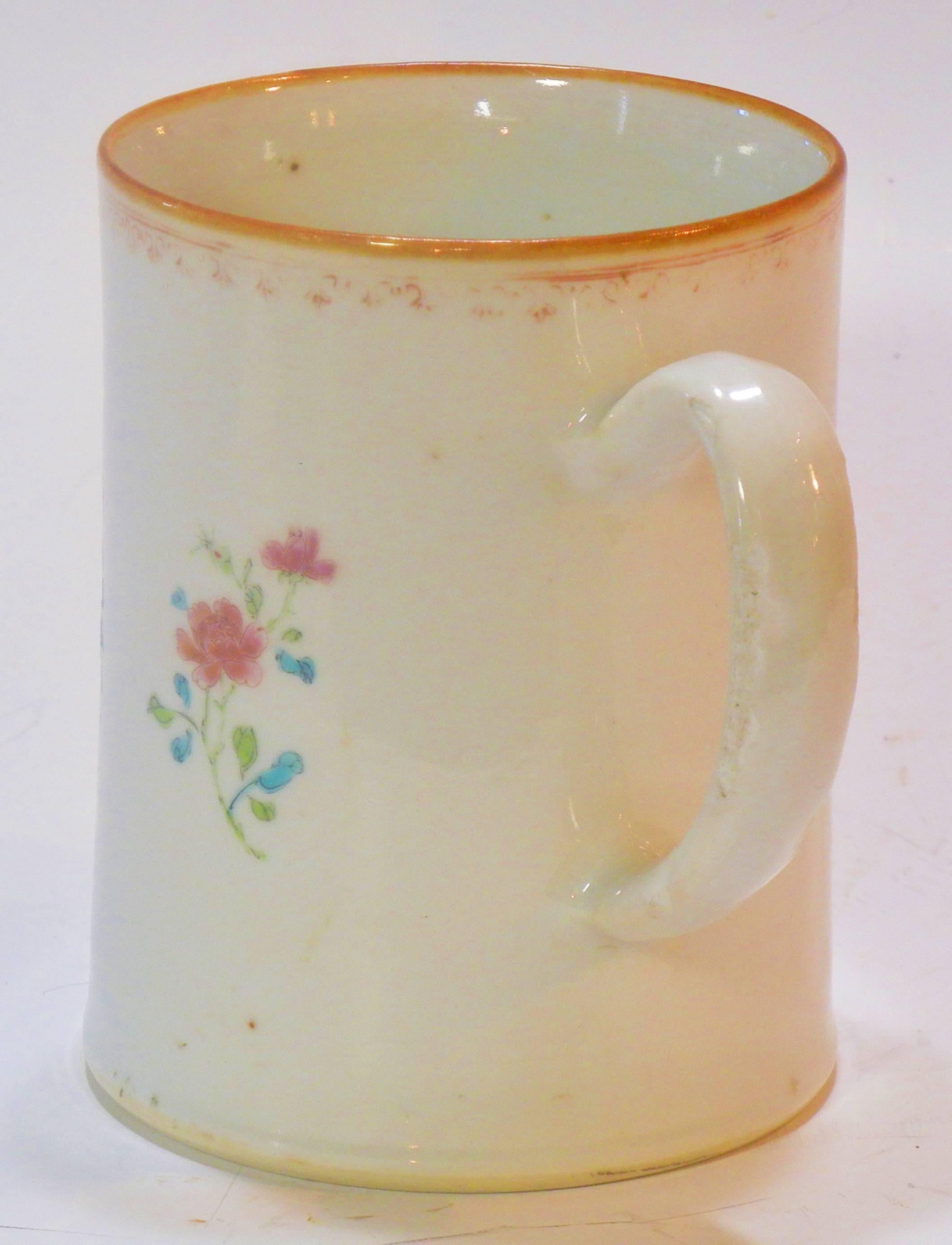Hand-Painted Rococo Chinese Export St. James Armorial Tankard For Sale
