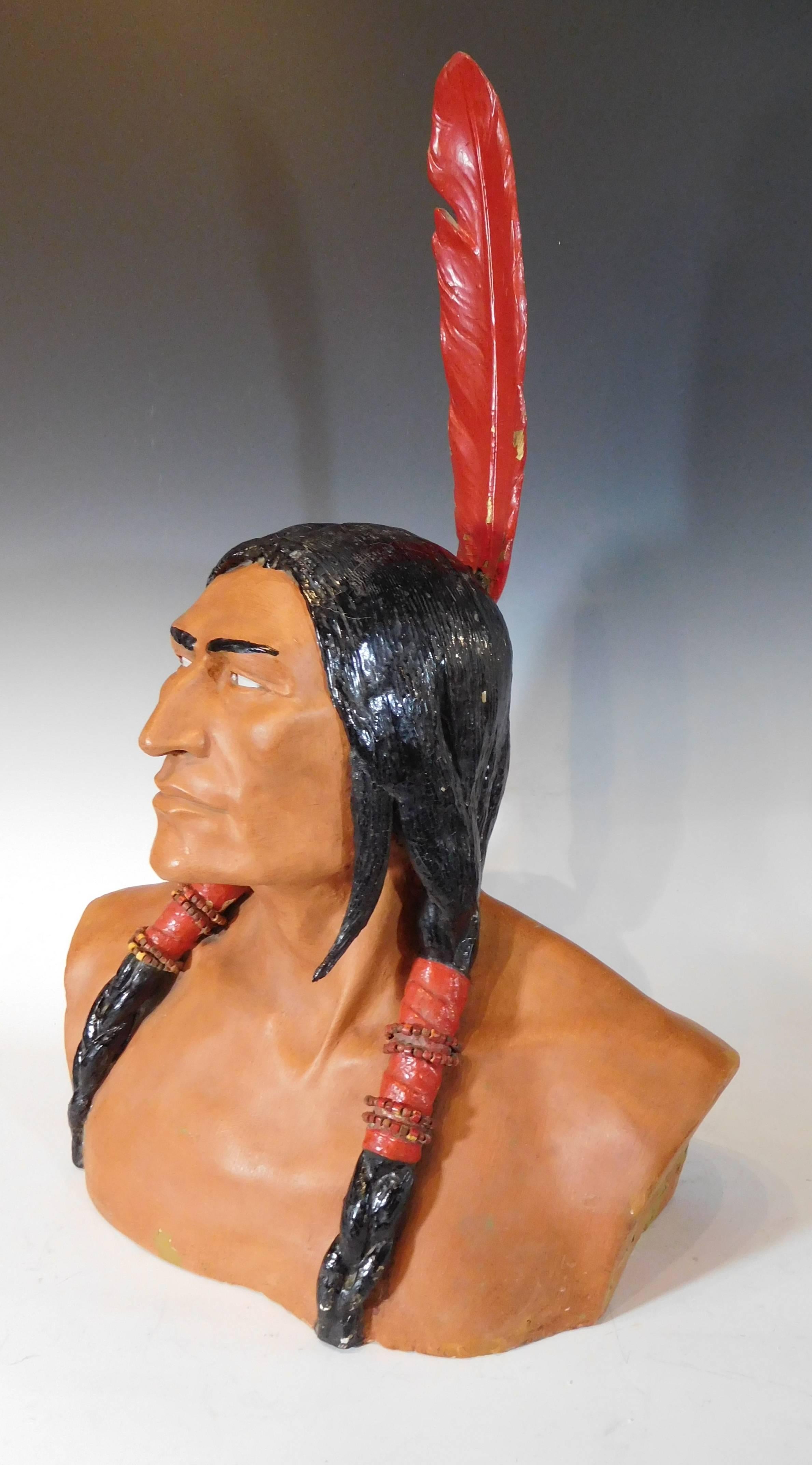 American Colonial Life-Size Plaster Bust of Obbatinewat, Wampanoag Chief, Shawmut Bank Logo, 1912