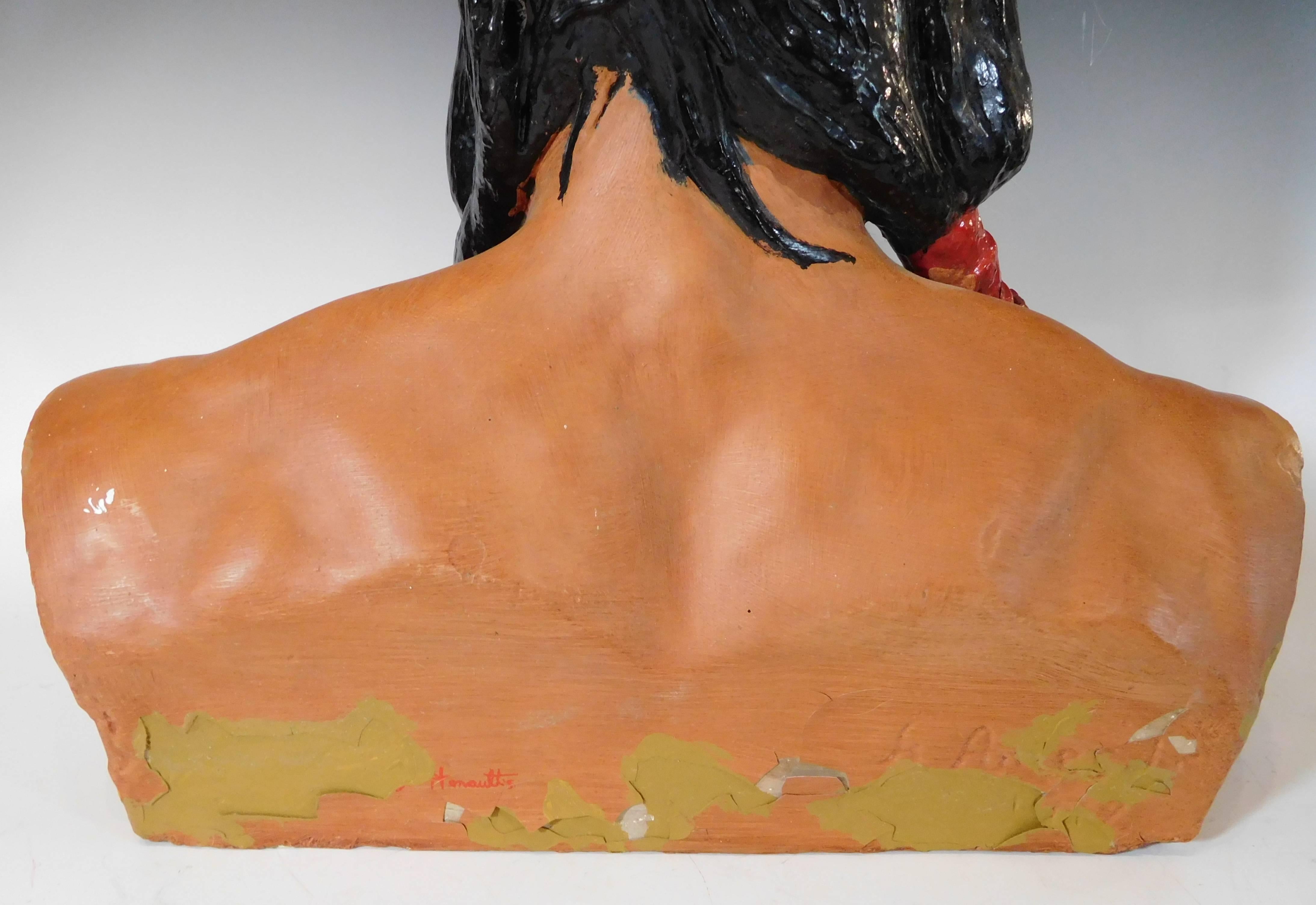 Life-Size Plaster Bust of Obbatinewat, Wampanoag Chief, Shawmut Bank Logo, 1912 In Good Condition In Quechee, VT
