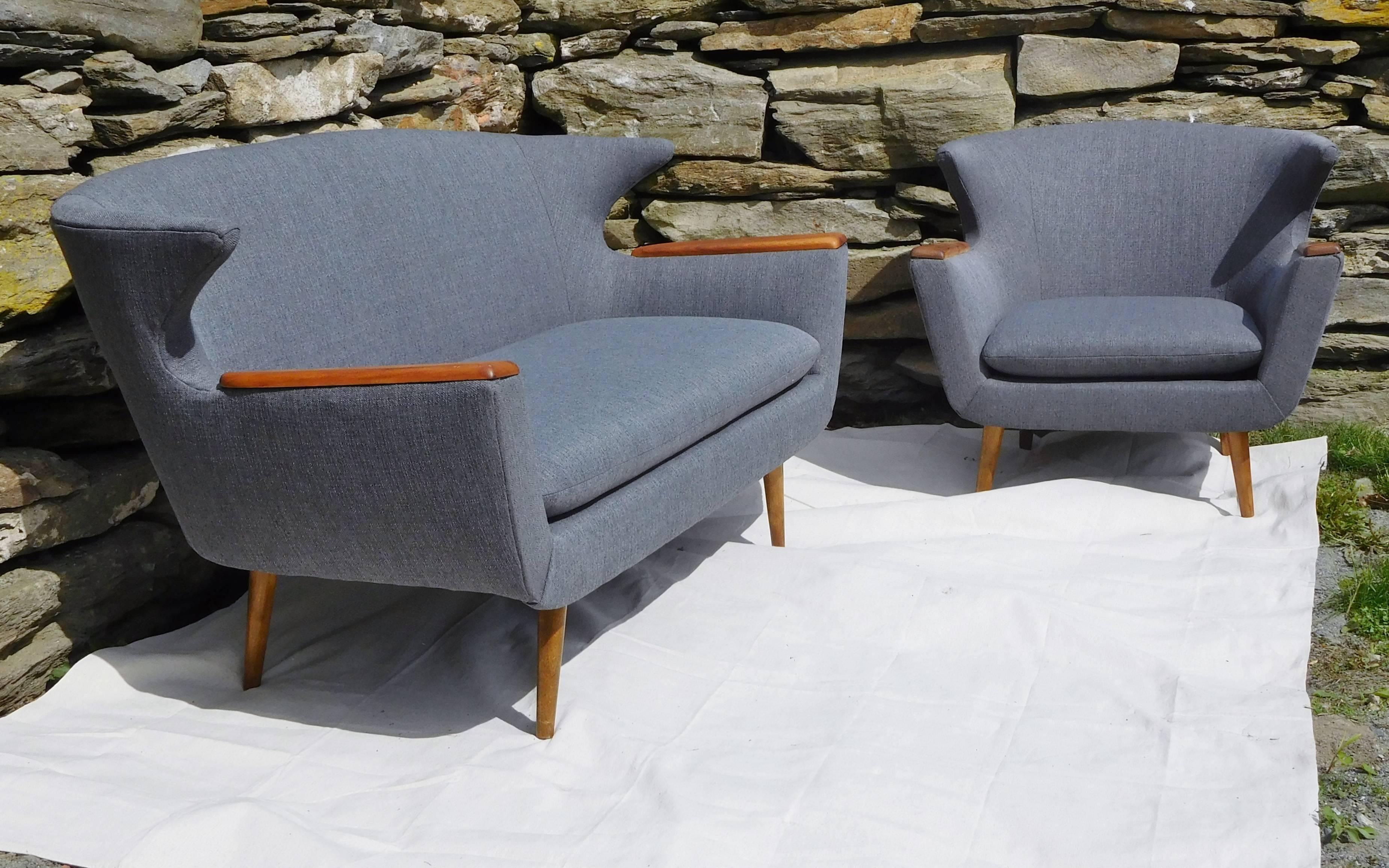 20th Century Scandinavian Wingback Two-Seat Sofa and Chair Set, Mid-Century Modern
