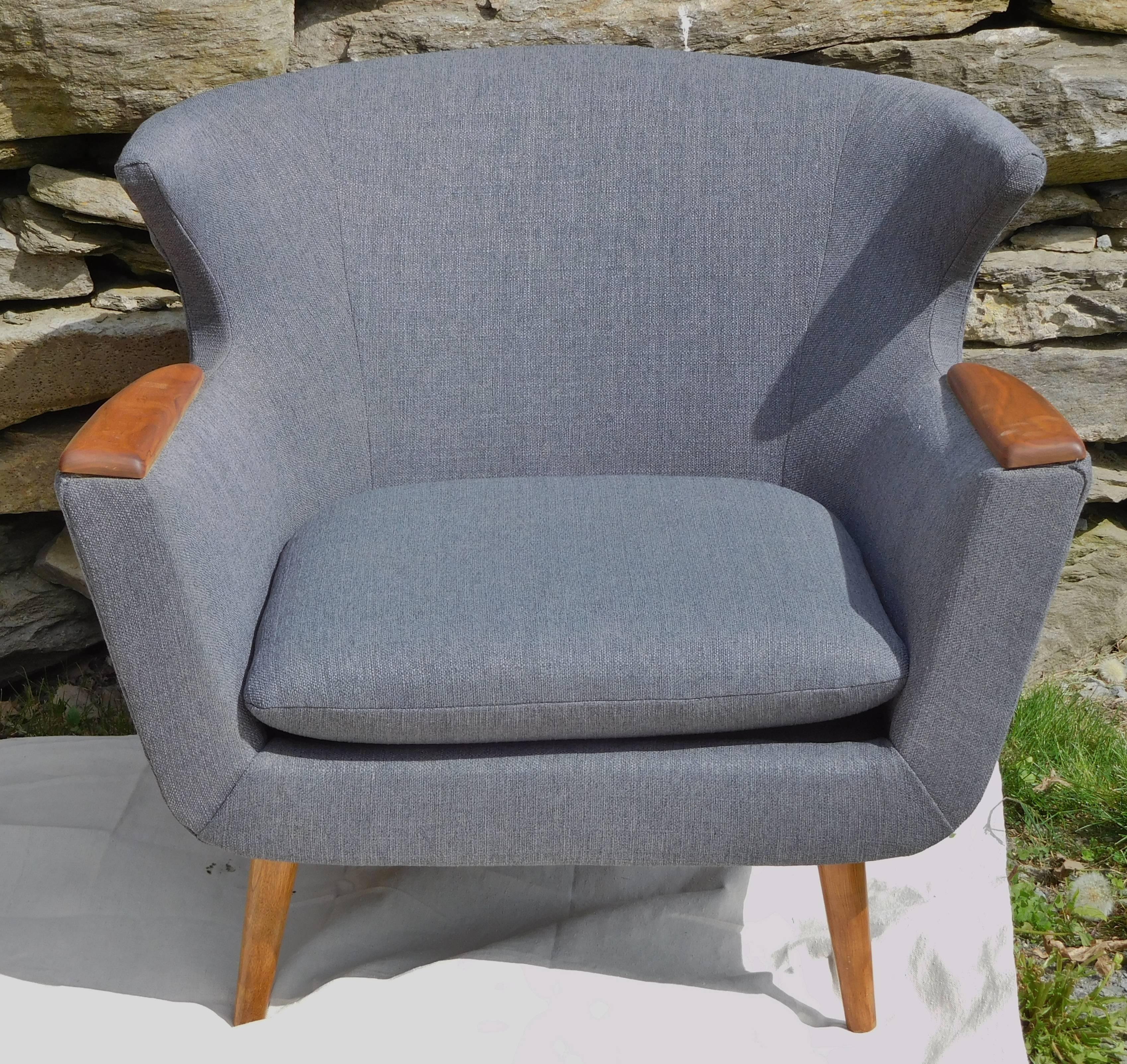 Scandinavian Wingback Two-Seat Sofa and Chair Set, Mid-Century Modern 2