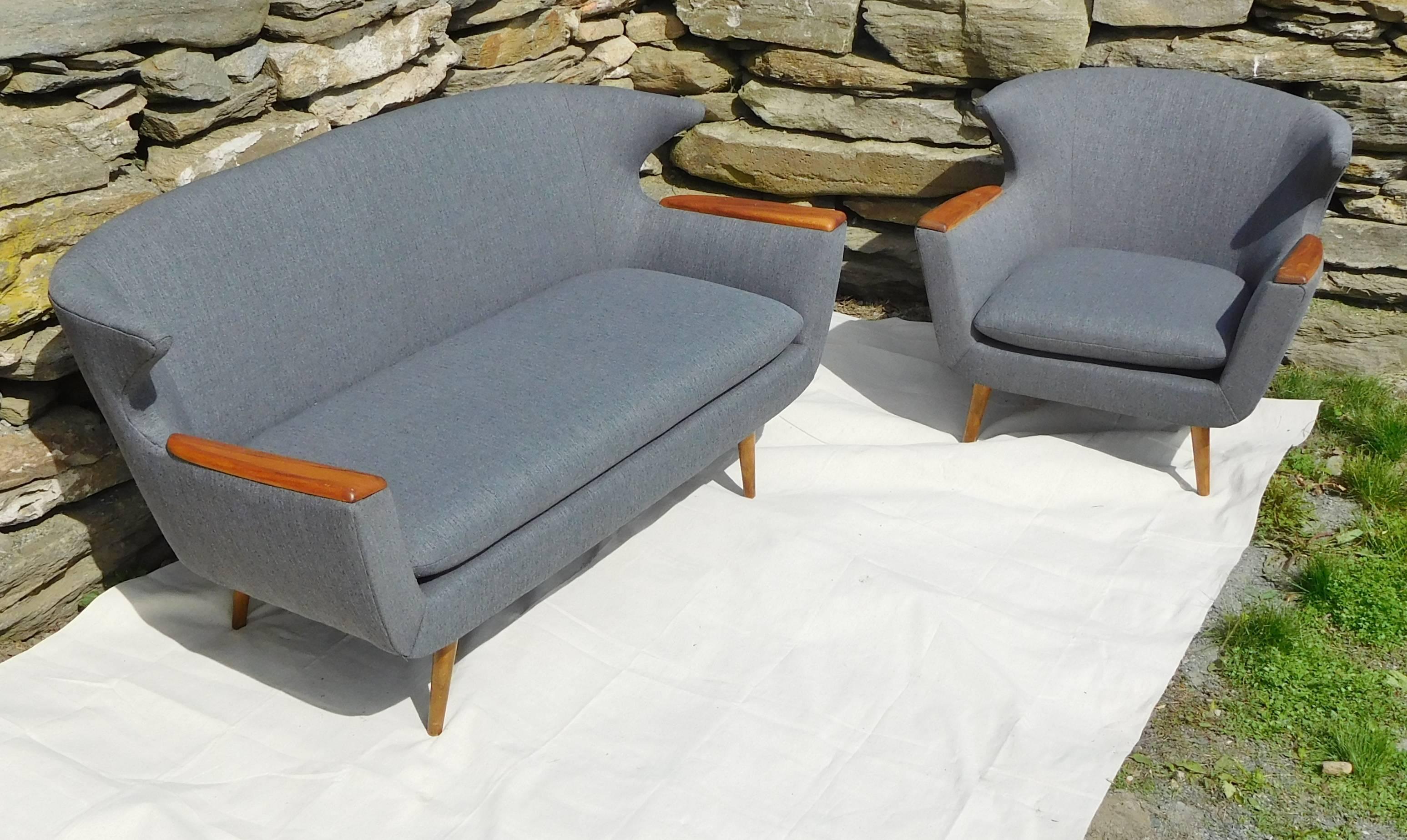 Scandinavian Wingback Two-Seat Sofa and Chair Set, Mid-Century Modern 4