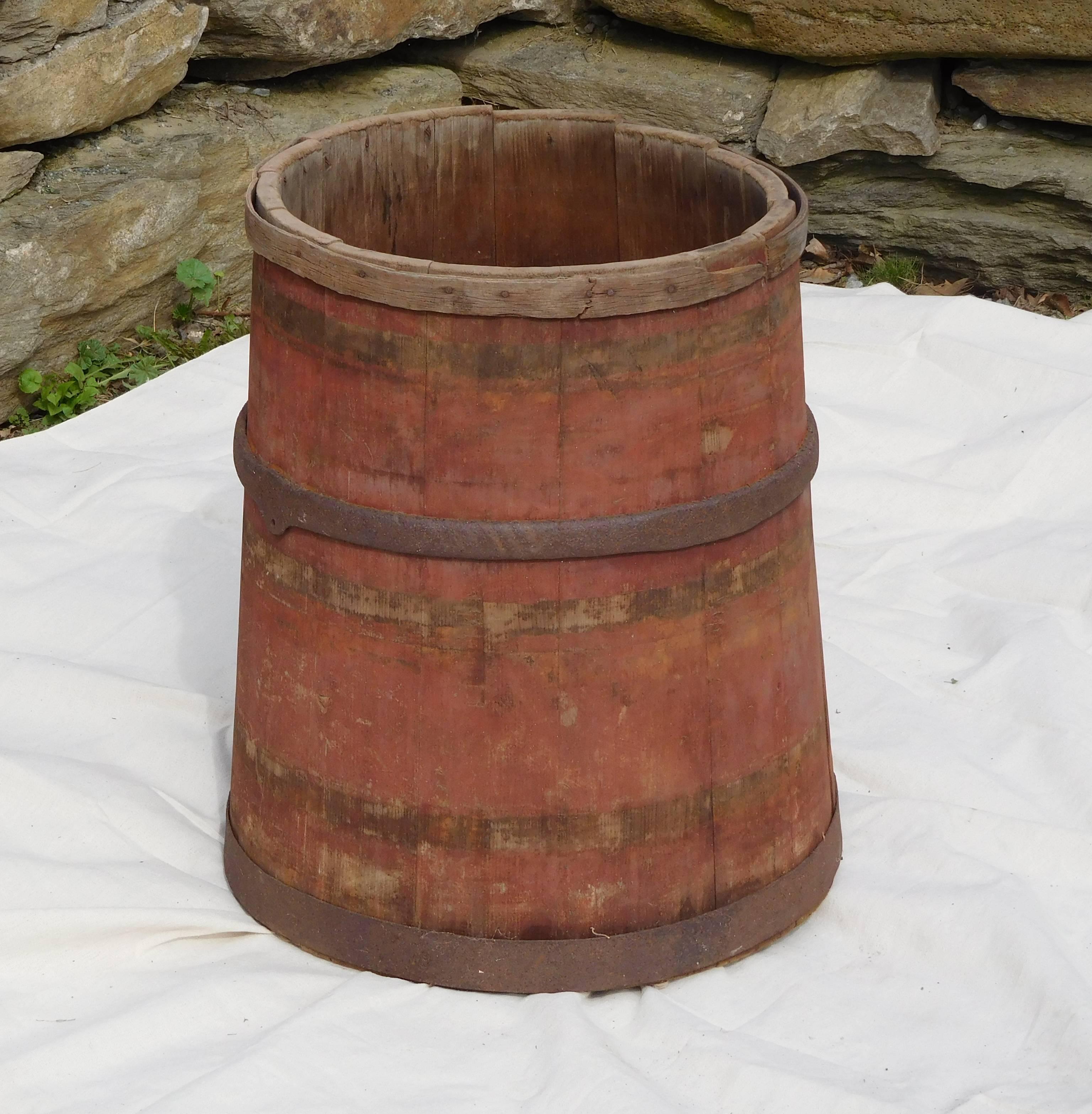 This large sap gathering barrel was used on a Vermont farm sledge to hold sap collected from the smaller tree buckets in the sugarbush, and then transported by horse or ox team back to the sugar shack for boiling down to maple syrup. It was a