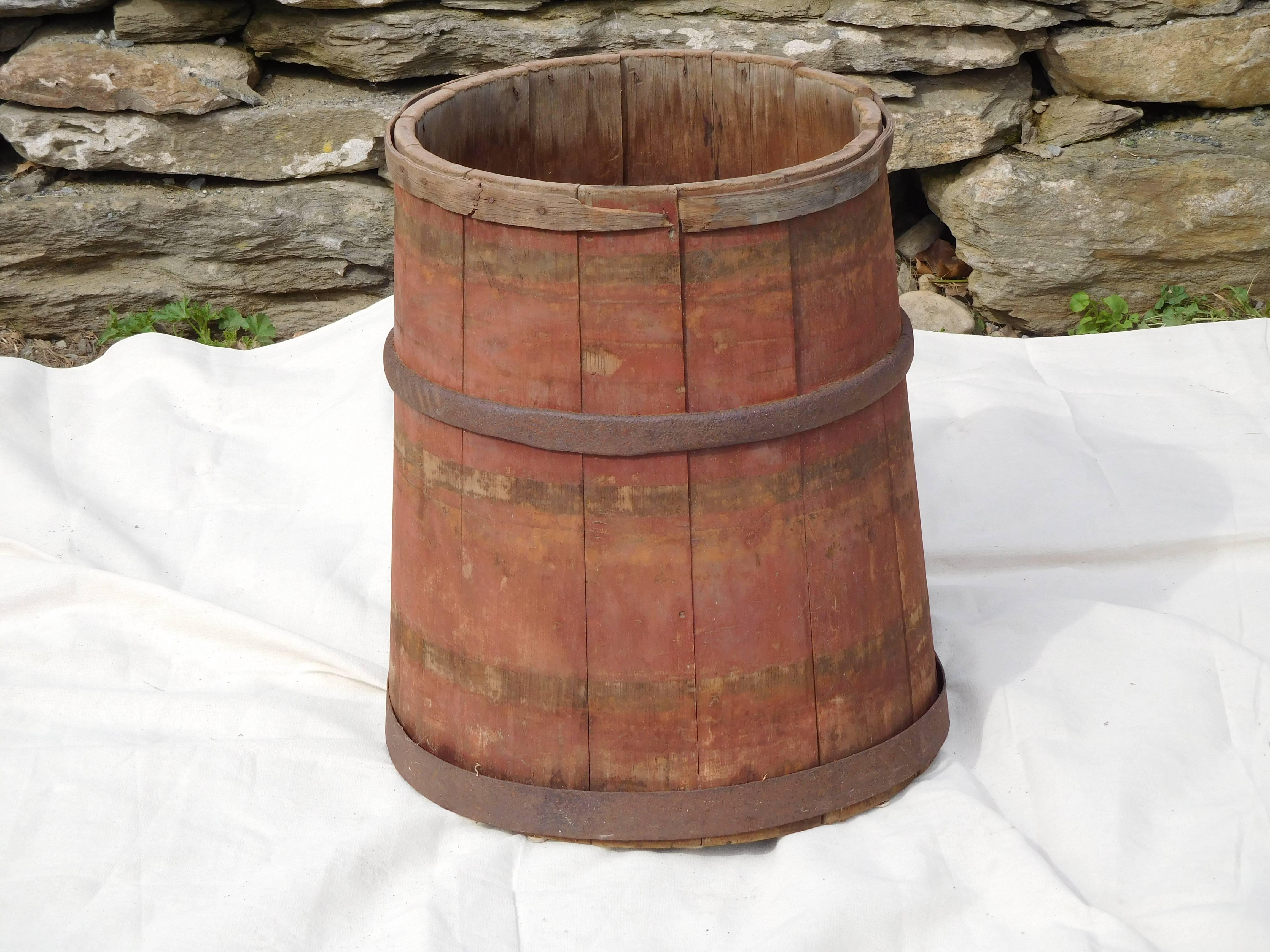 American Large Master Maple Sap Collecting Barrel in Old Red Wash, Vermont, circa 1880 For Sale