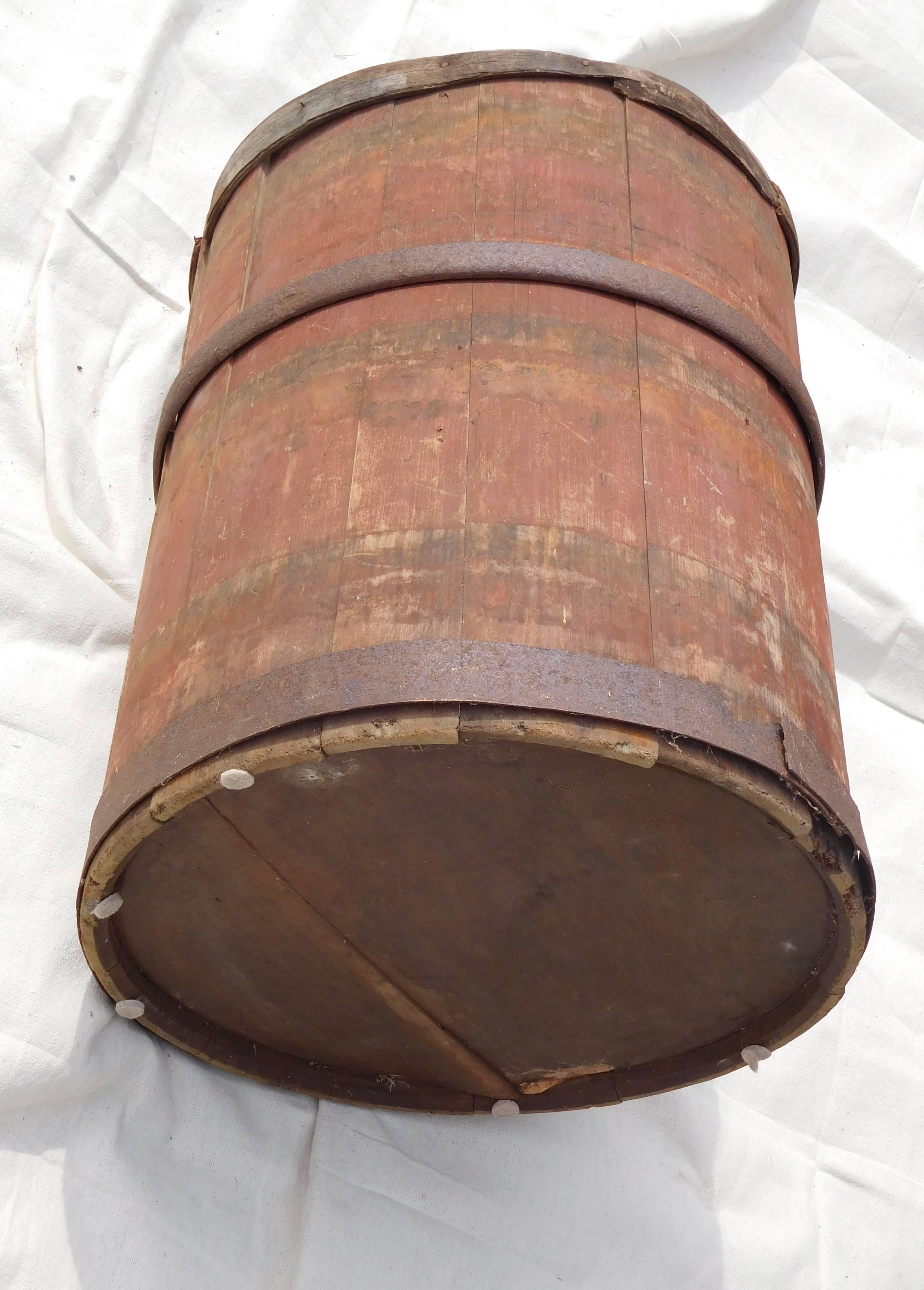 Iron Large Master Maple Sap Collecting Barrel in Old Red Wash, Vermont, circa 1880 For Sale