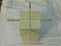 Artedi Vintage Occasional Table in Travertine, Brass, Beveled Glass, circa 1985