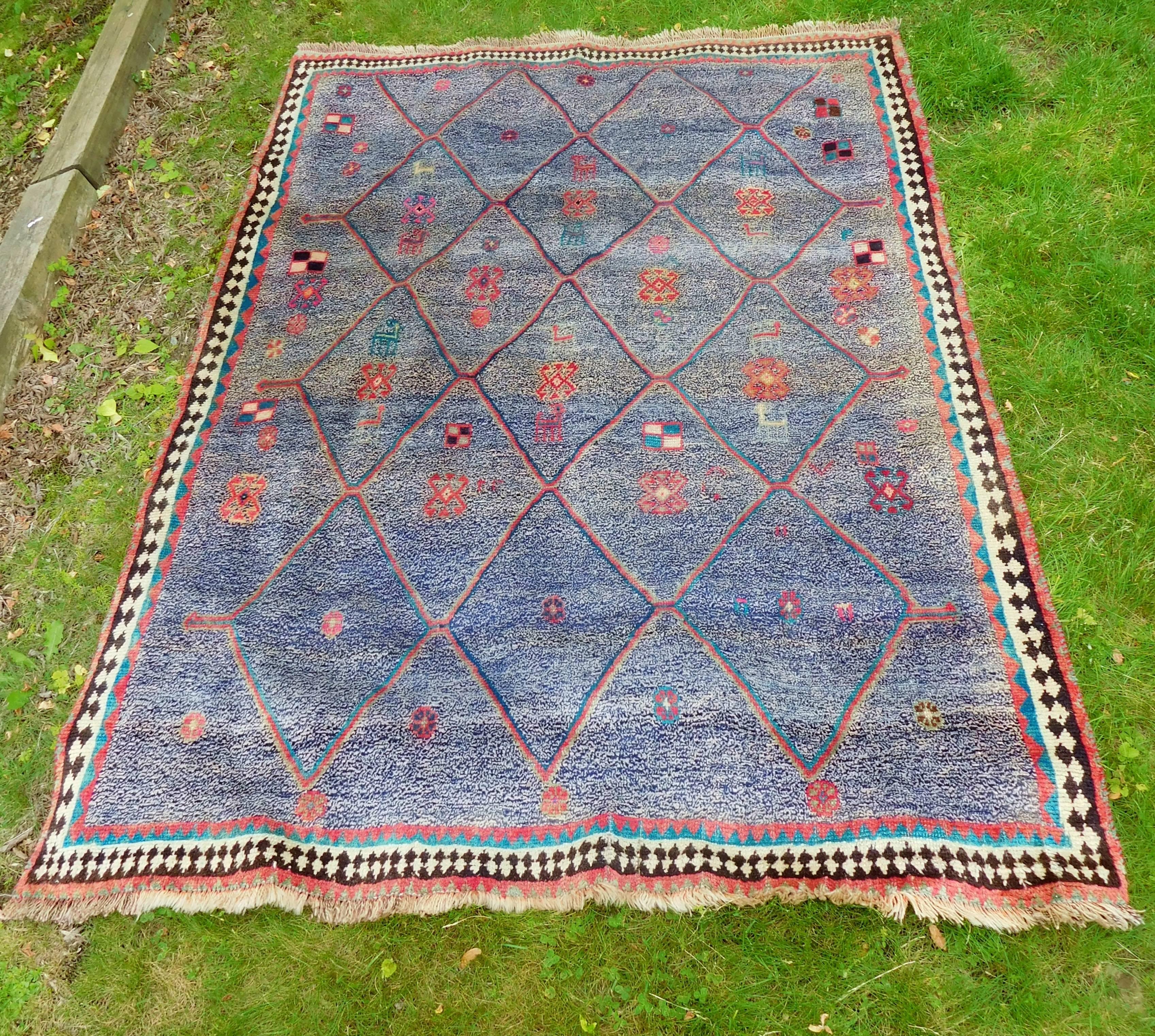 Late 20th Century Vintage Persian Gabbeh Rug with Blue Field and Traditional Symbols, circa 1985 For Sale