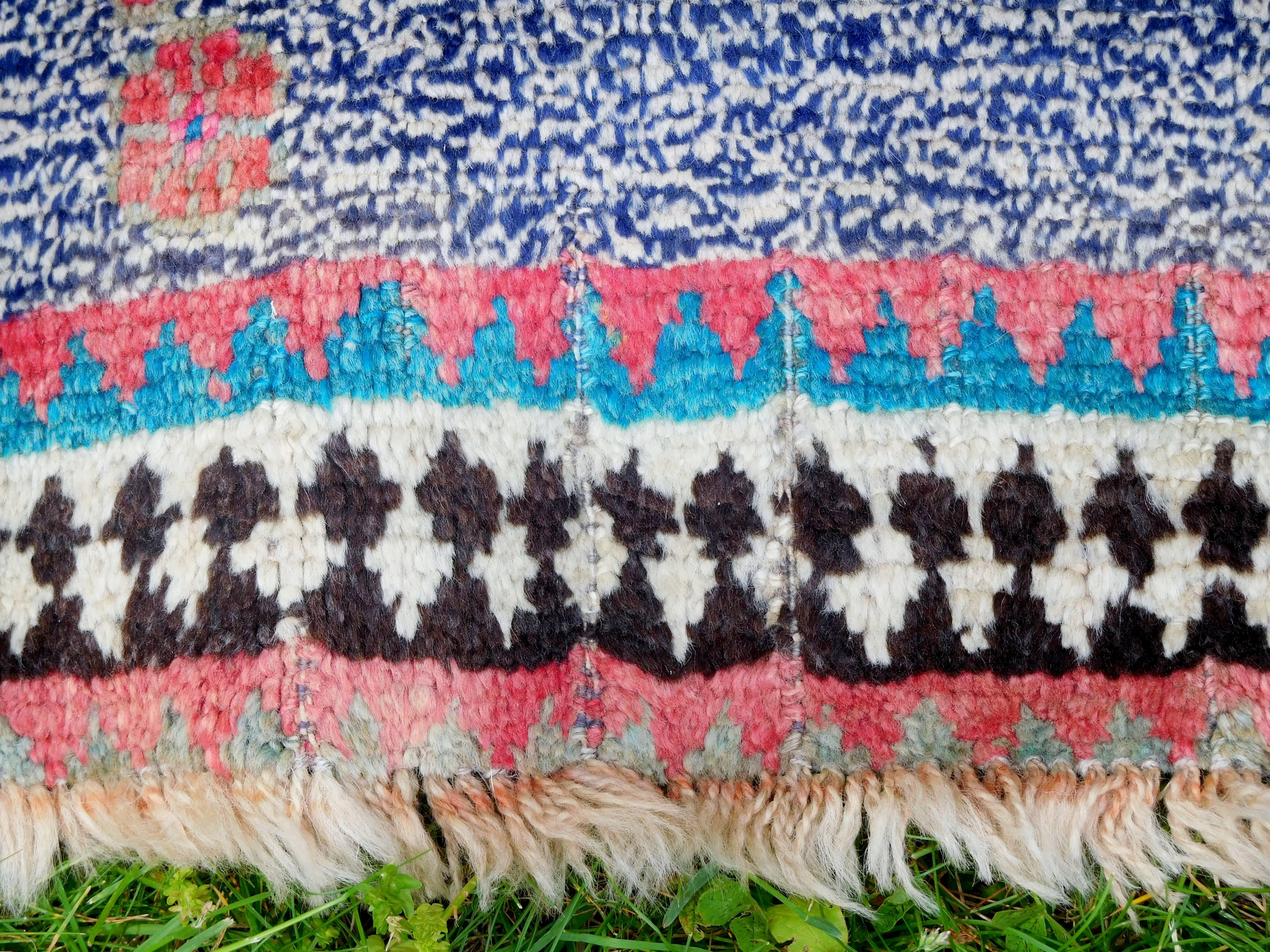 Vintage Persian Gabbeh Rug with Blue Field and Traditional Symbols, circa 1985 For Sale 3