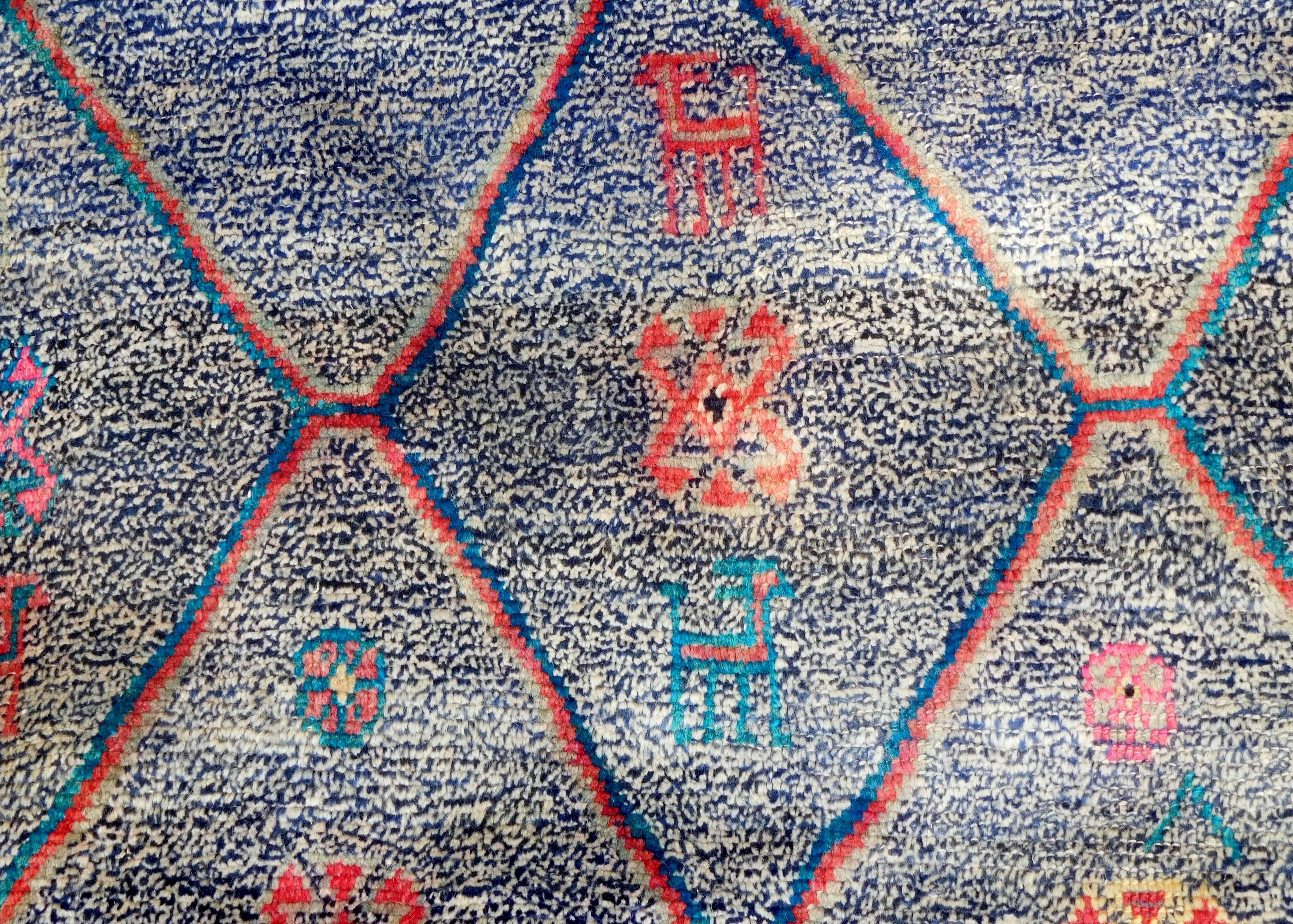 Vintage Persian Gabbeh Rug with Blue Field and Traditional Symbols, circa 1985 For Sale 1