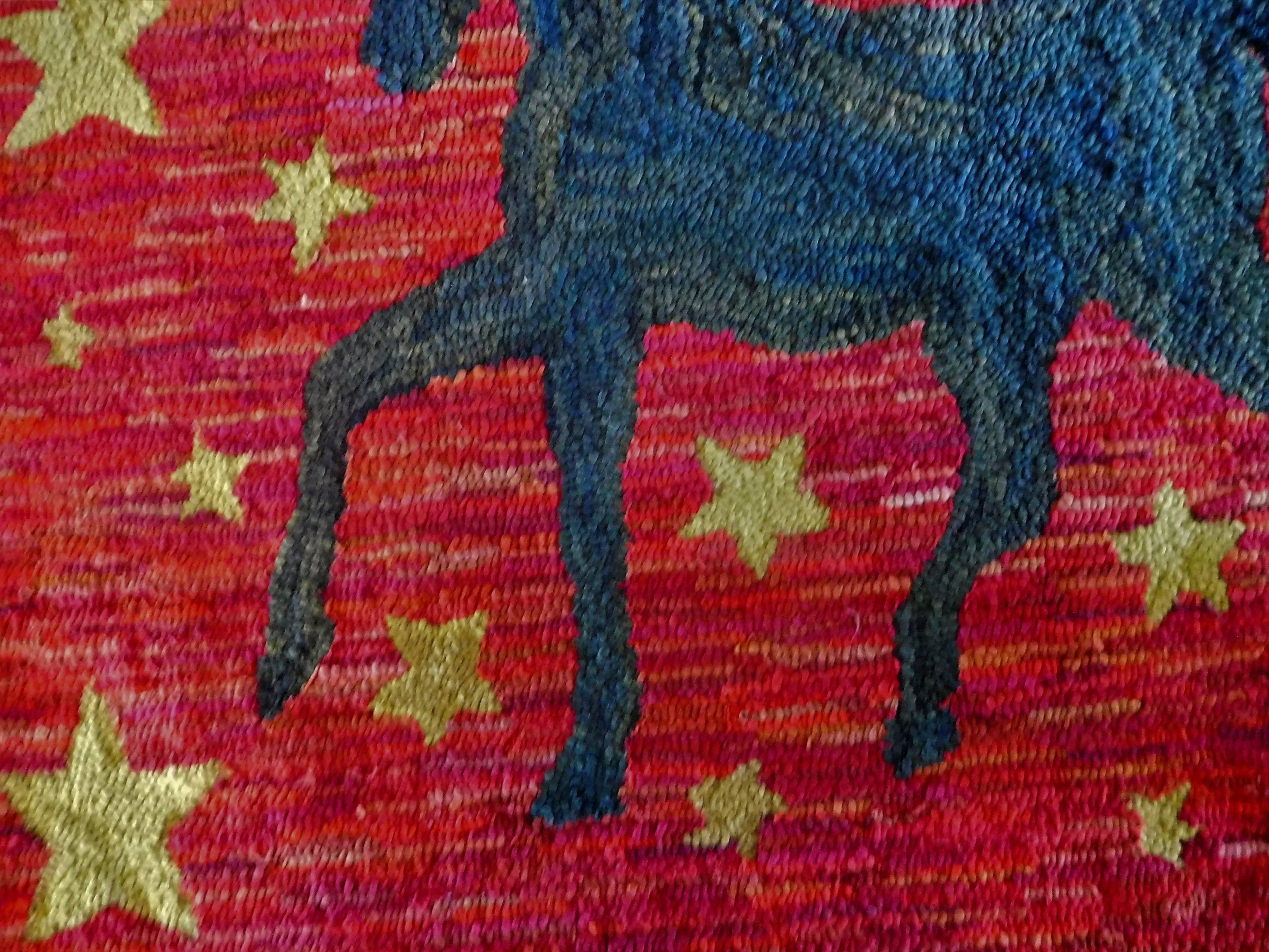 Prancing Morgan Horse on a Hooked Hearth Rug, American Folk Art, 19th Century For Sale 1