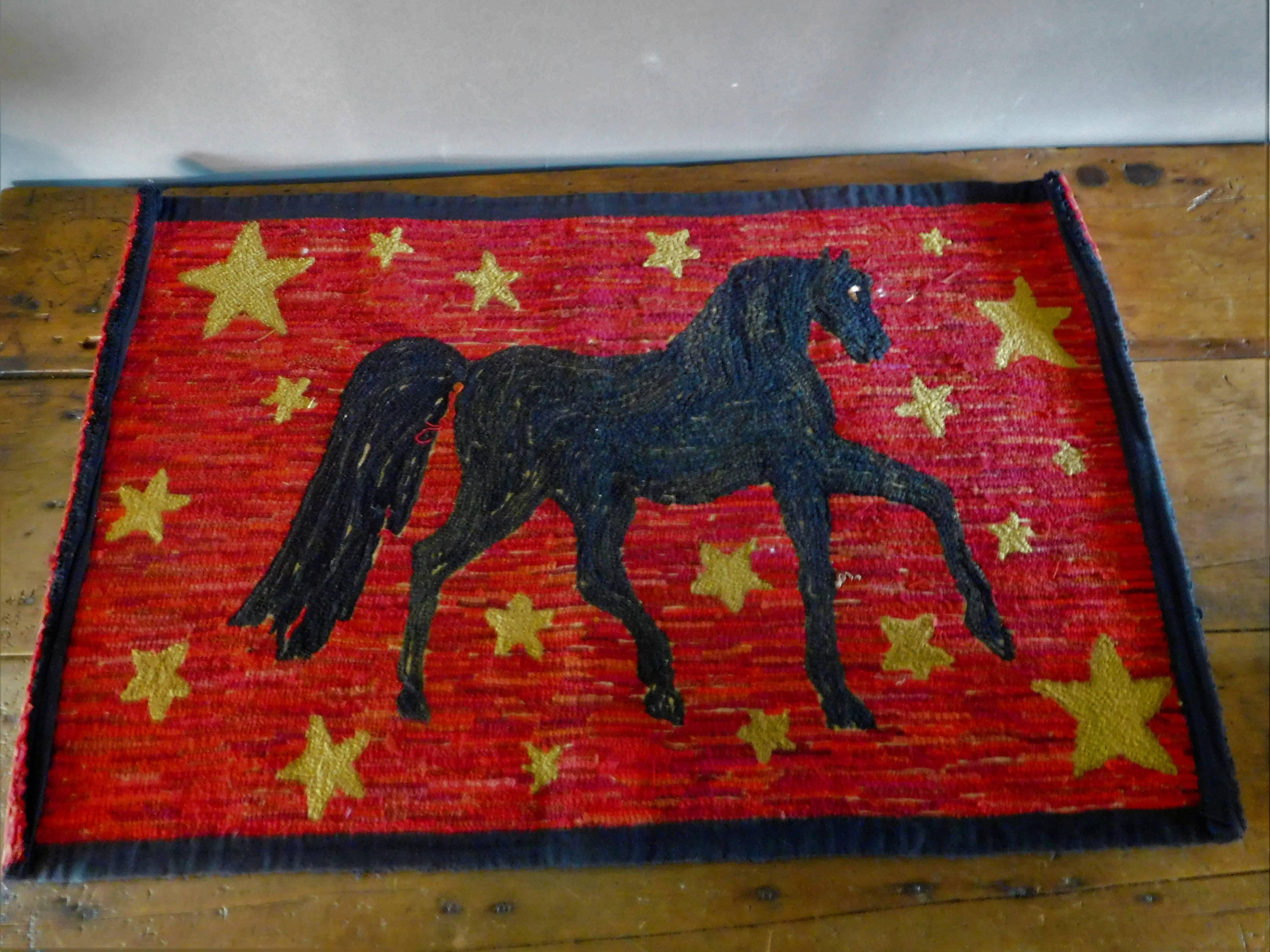 Prancing Morgan Horse on a Hooked Hearth Rug, American Folk Art, 19th Century For Sale 5