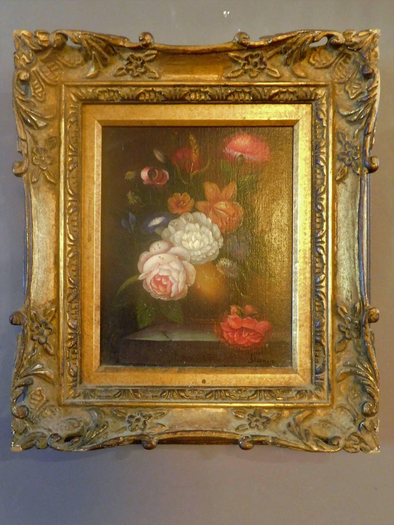 Still Life with Flowers, Josef K. Steiner, Small Oil Painting on Canvas