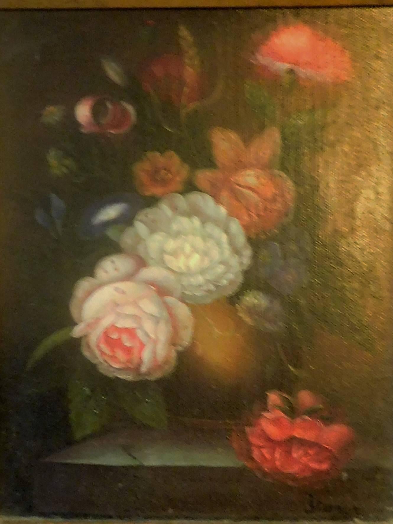 Still Life with Flowers, Josef K. Steiner, Small Oil Painting on Canvas In Good Condition In Quechee, VT