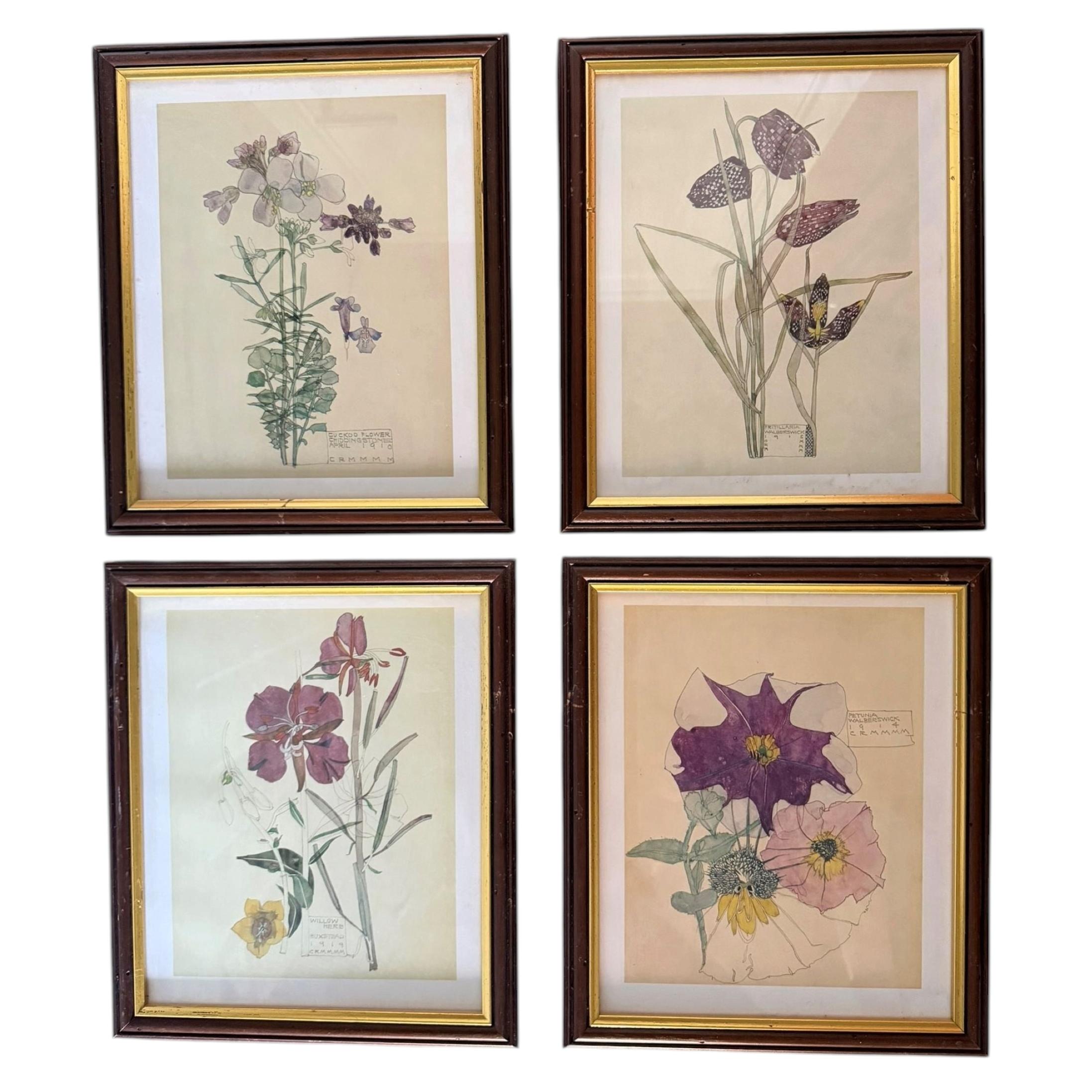 Set of Four Framed Botanical Prints, Victorian, Early 20th Century