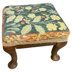 Antique Queen Anne style needlepoint footstool