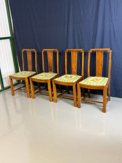 Set of Four Art Deco Antique Maple Wood Dining Chairs