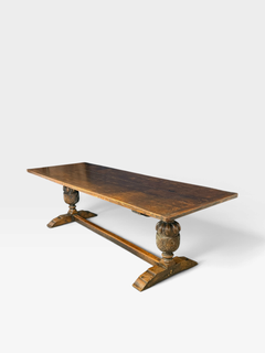 Antique Elizabethan Jacobean style solid oak refectory dining table and Chairs