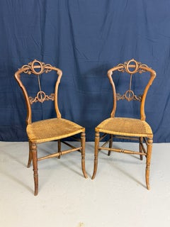 Pair of Ornate Walnut Antique Bedroom Chairs - Late 19th Century / Victorian