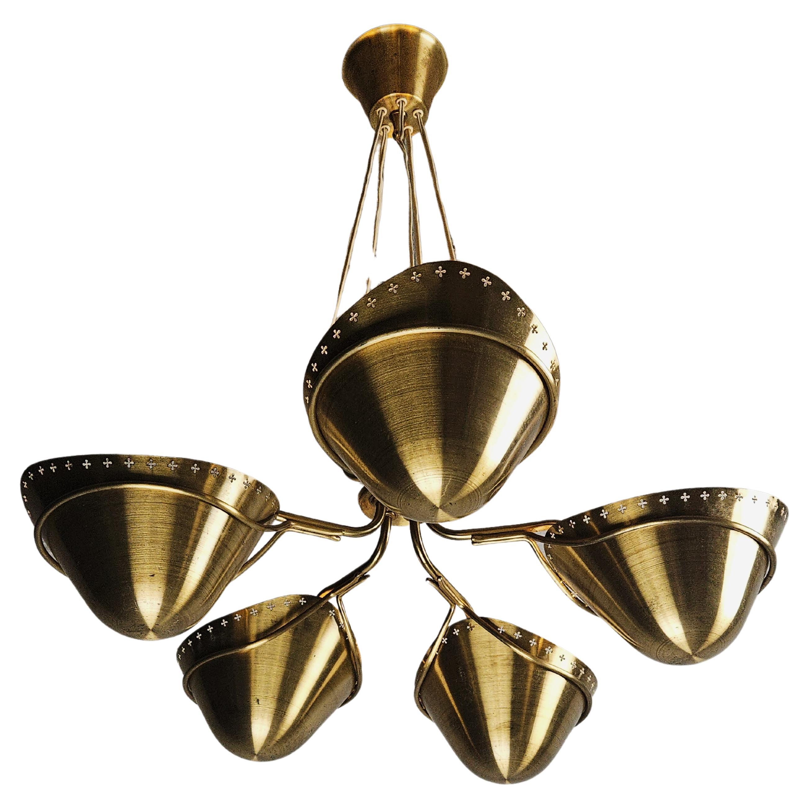 Extremely rare Swedish Modern brass ceiling lamp, 1940s-50s For Sale
