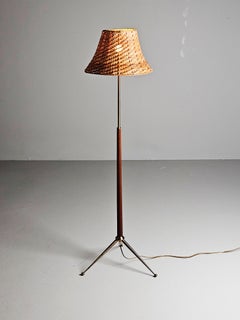 Vintage Scandinavian modern teak and brass floor lamp by unknown designer, Sweden, 1960s