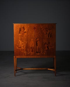 Cabinet Attributed to Erik Matsson in Inlaid Wood and Beech, Sweden, 1940s