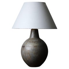 Table Lamp by Hildur Haggård in Incised Stoneware, Sweden, 1930s