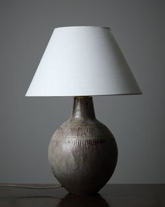 Table Lamp by Hildur Haggård in Incised Stoneware, Sweden, 1930s