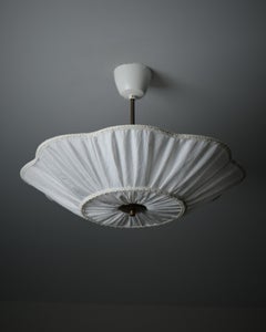 Markslöjd White Fabric and Brass Ceiling Lamp, Sweden, 1980s
