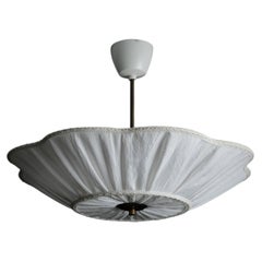 Markslöjd White Fabric and Brass Ceiling Lamp, Sweden, 1980s