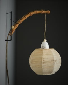 Danish Scandinavian Modern Bamboo and Natural Fiber Wall Lamp, 1950s