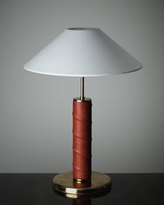 Pair of Swedish GMA 700 Leather and Brass Table Lamps, 1950s