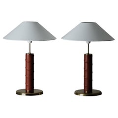 Pair of Swedish GMA 700 Leather and Brass Table Lamps, 1950s
