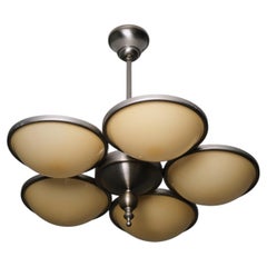 Swedish Art Deco Five-Light Ceiling Lamp in Amber Glass and Nickel-Plated Brass
