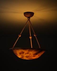 Swedish Grace Alabaster Pendant Lamp with Knotted Cord Suspension, 1930s
