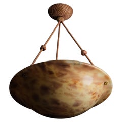 Swedish Grace Alabaster Pendant Lamp with Knotted Cord Suspension, 1930s