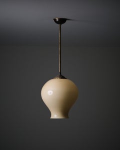 Large Swedish Grace Glass and Brass Pendant Lamp, Sweden, 1930s