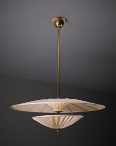 ELHÅ Belysning Model "44506" Ceiling Lamp in Brass and Fabric, Sweden, 1940s