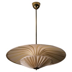 ELHÅ Belysning Model "44506" Ceiling Lamp in Brass and Fabric, Sweden, 1940s