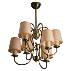 Lampadario moderno scandinavo a sei bracci in ottone, Svezia, anni ’40